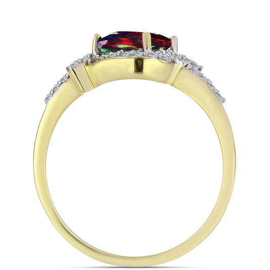 Inel din Argint 925 Placat cu Aur ( 3.66 grame ) cu Opal Etiopian Negru Lega Dembi și Topaz Alb 1.29 Carate