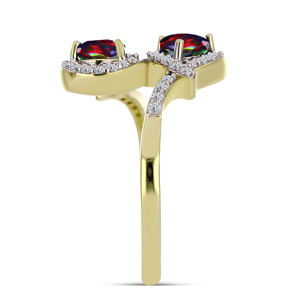 Inel din Argint 925 Placat cu Aur ( 3.66 grame ) cu Opal Etiopian Negru Lega Dembi și Topaz Alb 1.29 Carate