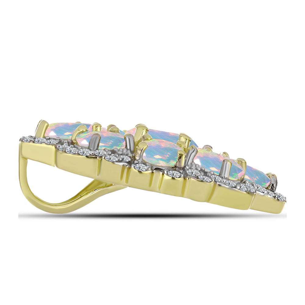 Pandantiv din Argint 925 Placat cu Aur ( 3.71 grame ) cu Opal Welo și Topaz Alb 3.25 Carate