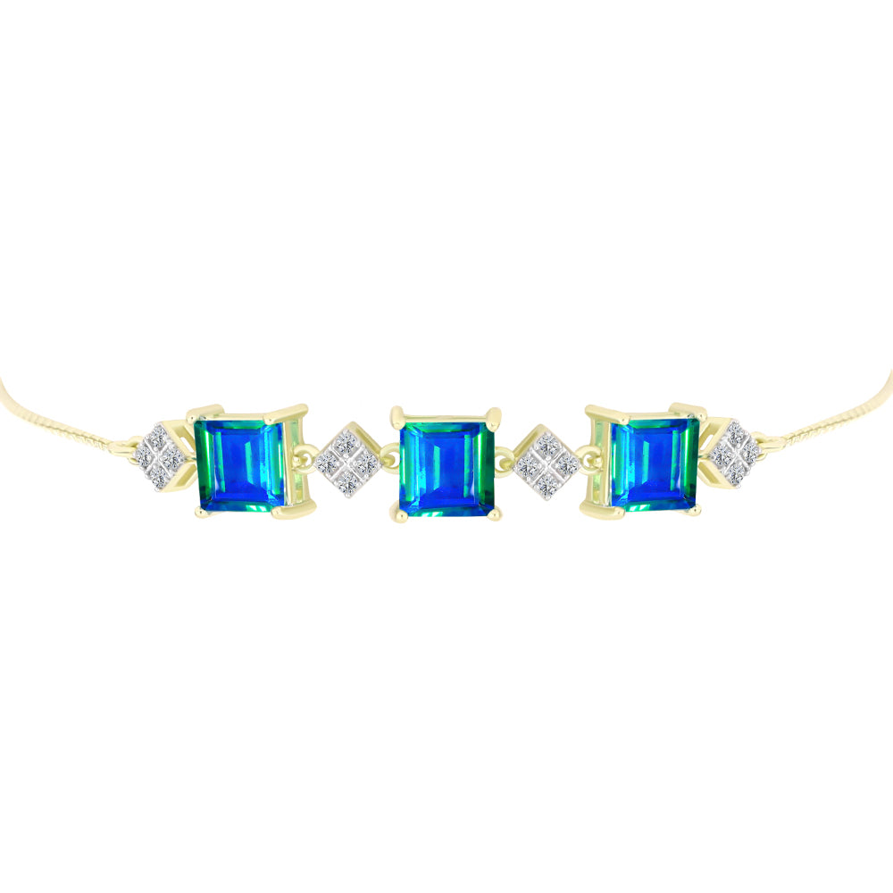 Brățară din Argint 925 Placat cu Aur ( 4.8 grame ) cu Cuarț Păun și Topaz Alb 5.59 Carate