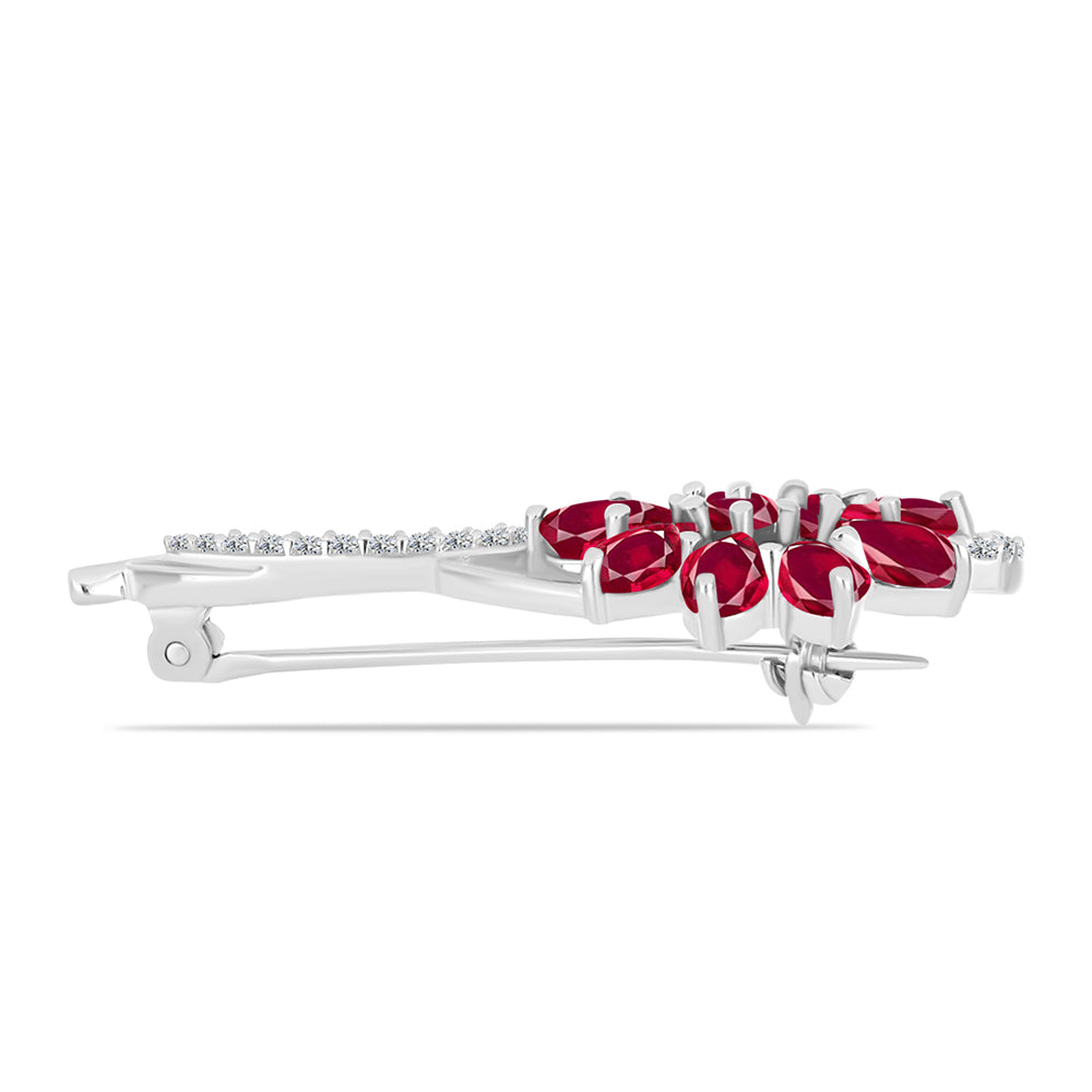 Broşă din Argint 925 ( 3.4 grame ) cu Rubin Malagasy și Topaz Alb 3.09 Carate