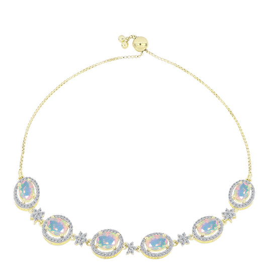 Brățară din Argint 925 Placat cu Aur ( 6.85 grame ) cu Opal Welo și Topaz Alb 4.07 Carate