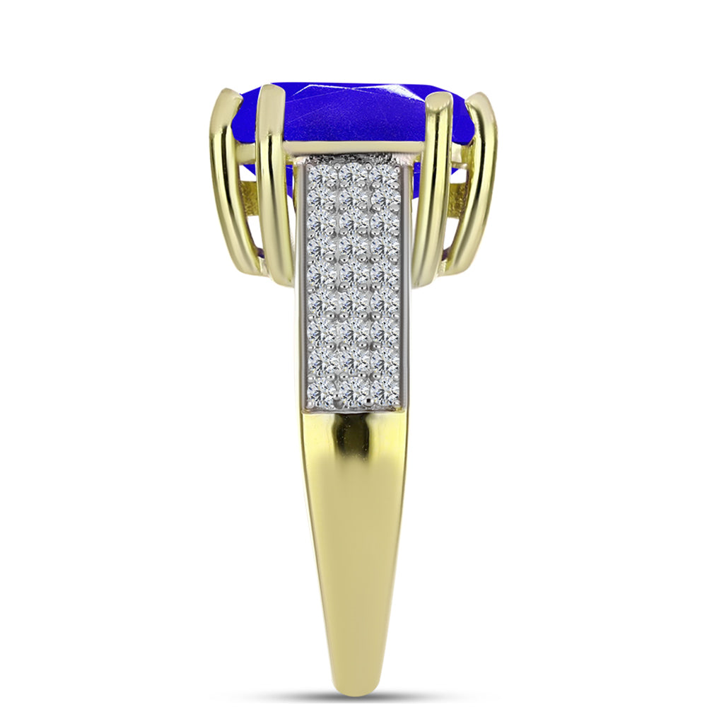 Inel din Argint 925 Placat cu Aur ( 4.28 grame ) cu Agat Albastru și Topaz Alb 6.24 Carate