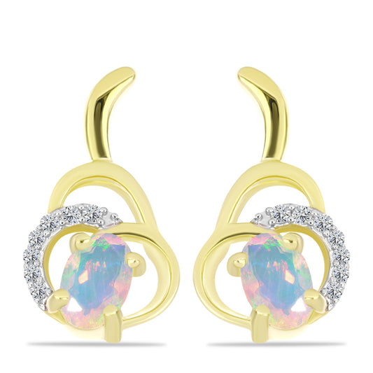 Cercei din Argint 925 Placat cu Aur ( 3.49 grame ) cu Opal Welo și Topaz Alb 0.67 Carate