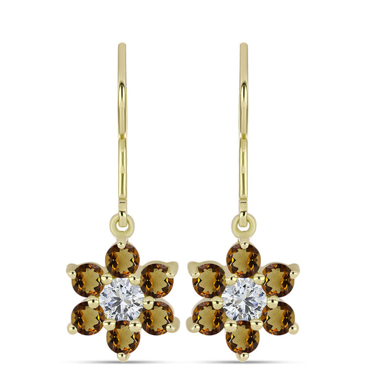 Cercei din Argint 925 Placat cu Aur ( 2.38 grame ) cu Cuarț Coniac și Topaz Alb 1.93 Carate