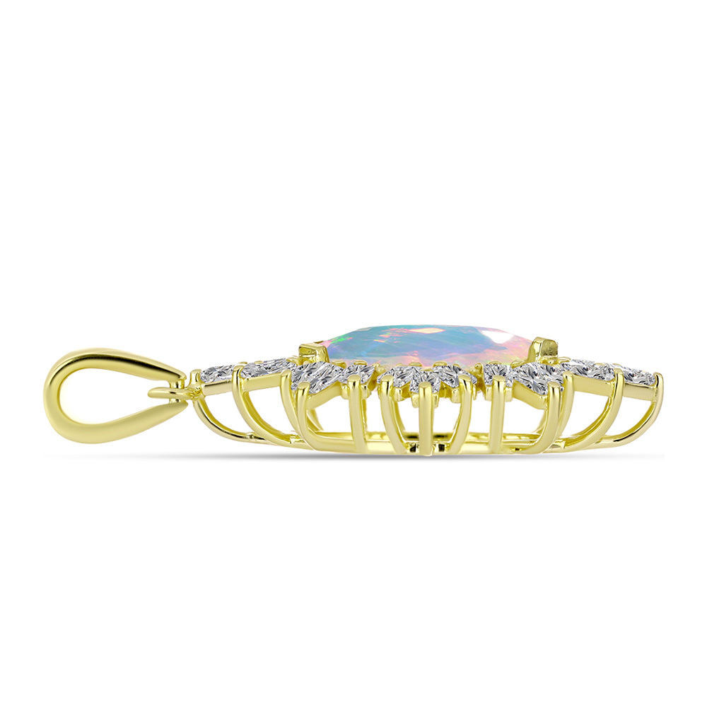 Pandantiv din Argint 925 Placat cu Aur ( 2.18 grame ) cu Opal Welo și Zircon Alb 2.84 Carate