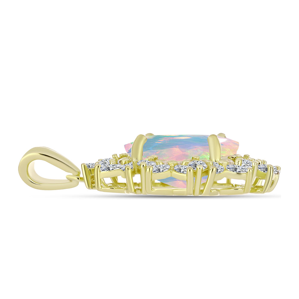 Pandantiv din Argint 925 Placat cu Aur ( 3.28 grame ) cu Opal Welo și Topaz Alb 5.53 Carate