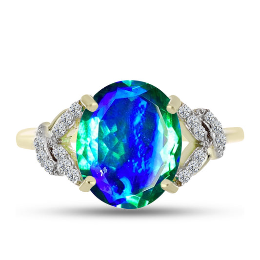 Inel din Argint 925 Placat cu Aur ( 2.73 grame ) cu Cuarț Păun și Topaz Alb 4.34 Carate