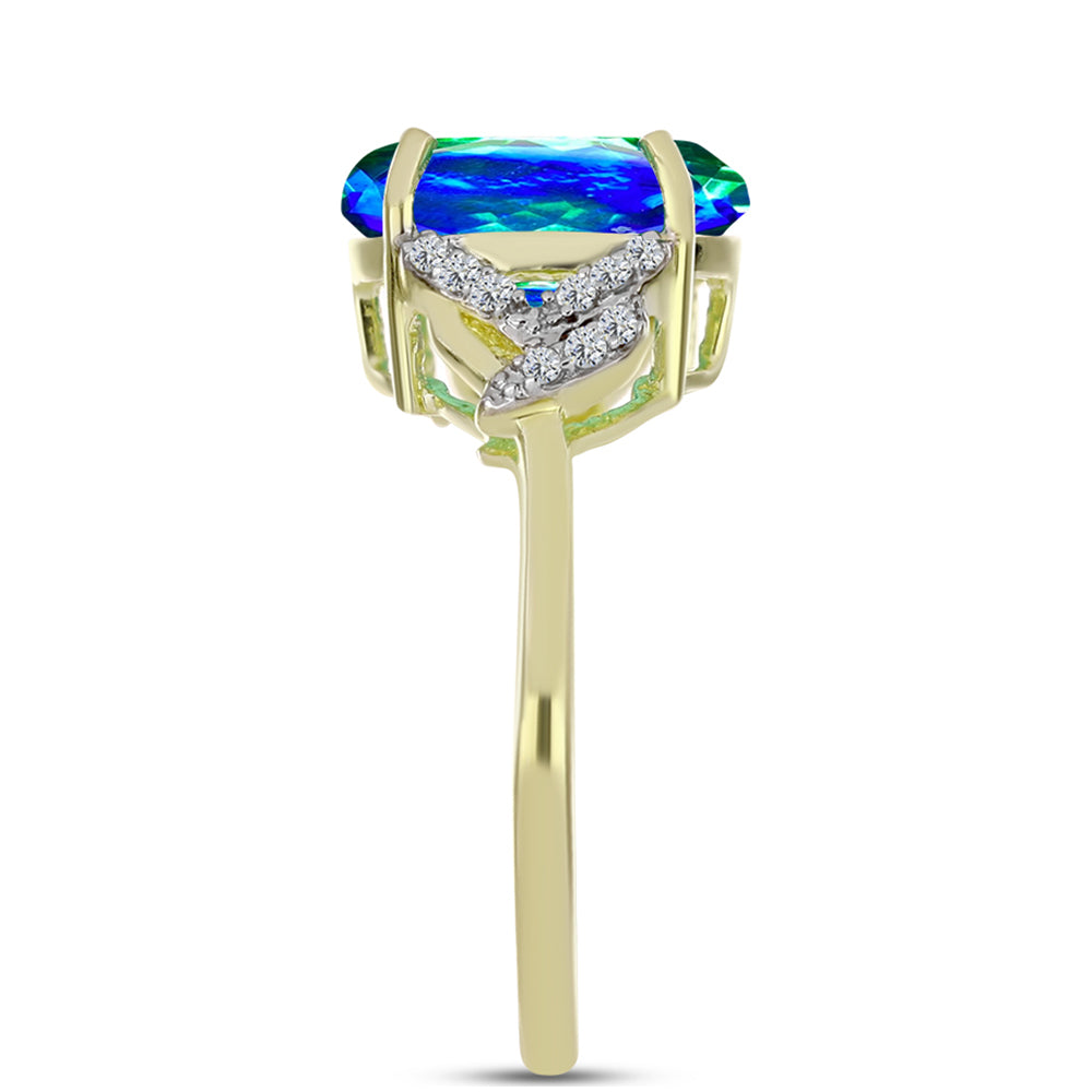 Inel din Argint 925 Placat cu Aur ( 2.73 grame ) cu Cuarț Păun și Topaz Alb 4.34 Carate