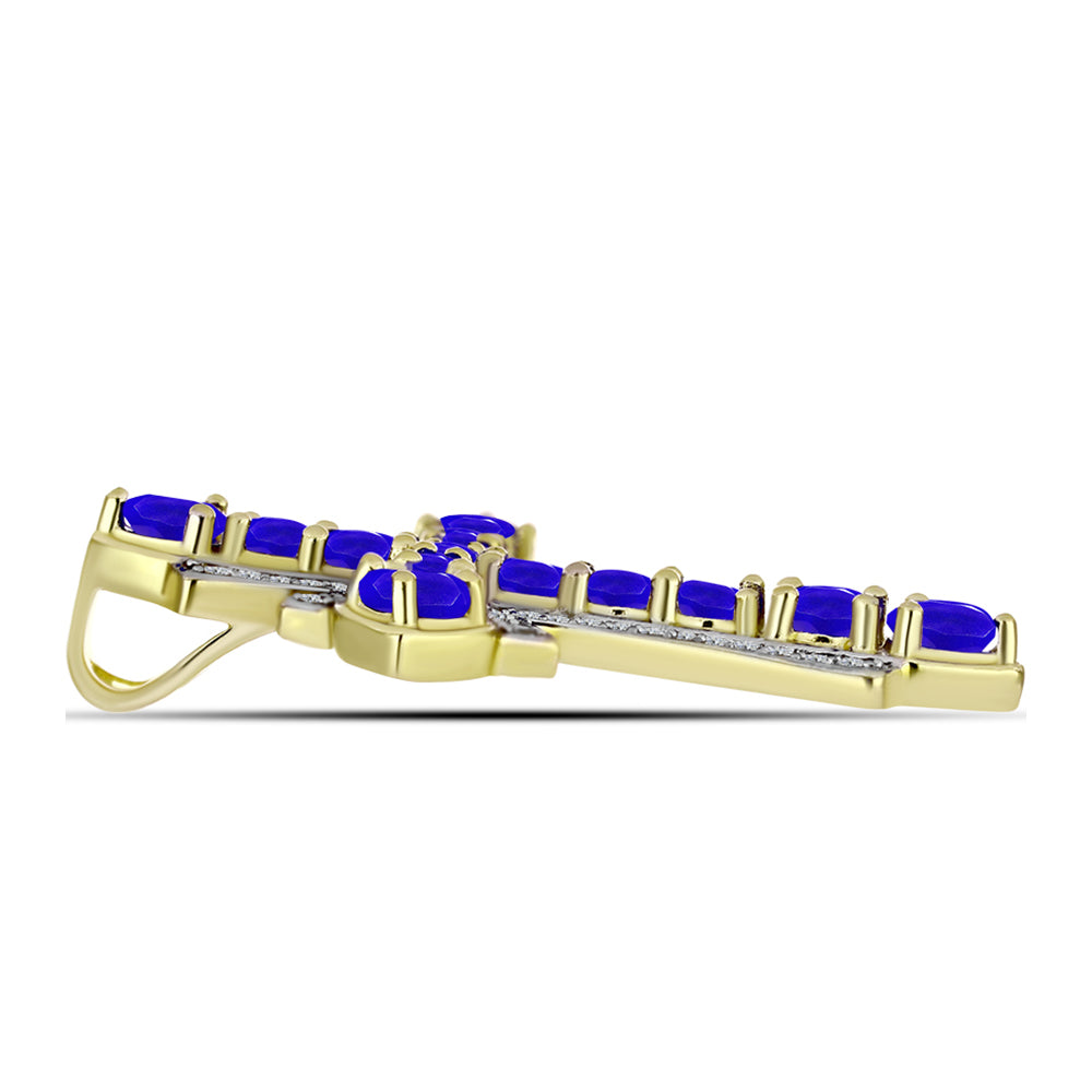 Cruce Pandantiv din Argint 925 Placat cu Aur ( 4.75 grame ) cu Agat Albastru și Topaz Alb 2.79 Carate