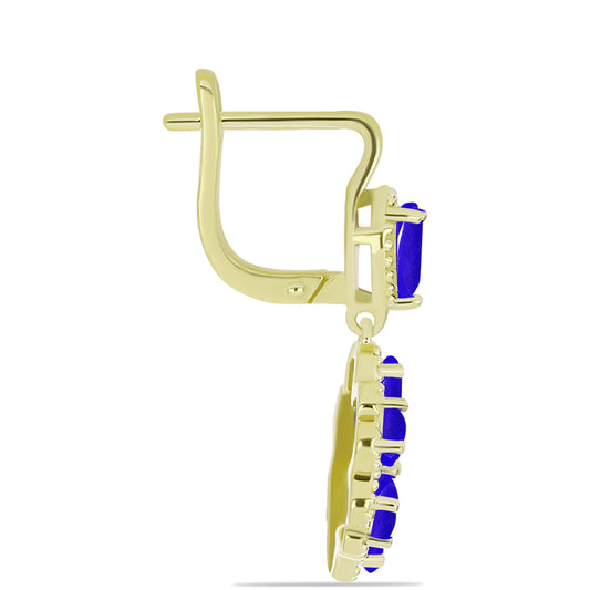 Cercei din Argint 925 Placat cu Aur ( 5.95 grame ) cu Agat Albastru și Topaz Alb 3.24 Carate