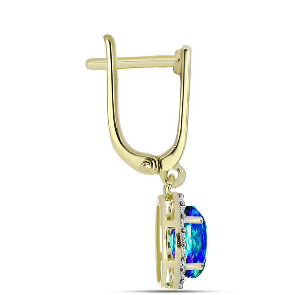 Cercei din Argint 925 Placat cu Aur ( 3.42 grame ) cu Cuarț Păun și Topaz Alb 2.82 Carate