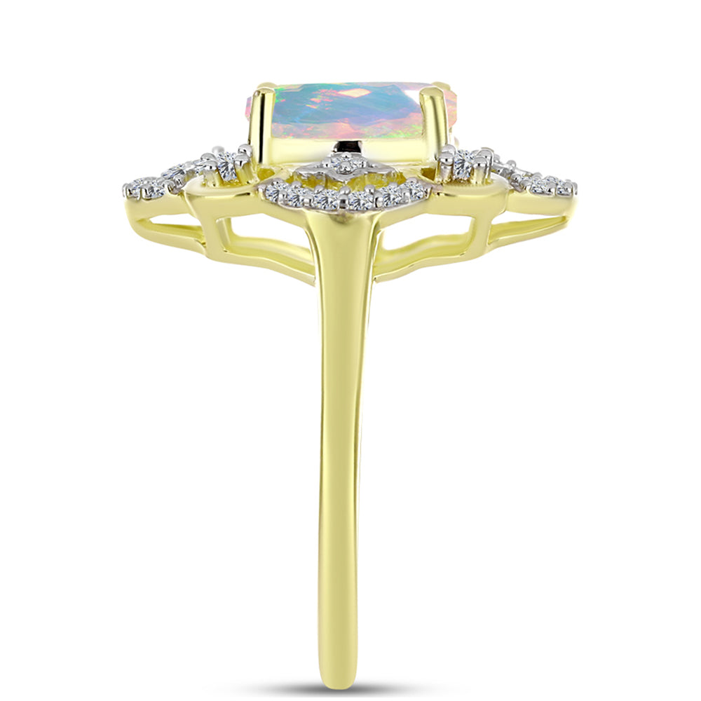 Inel din Argint 925 Placat cu Aur ( 3.58 grame ) cu Opal Welo și Topaz Alb 1.28 Carate