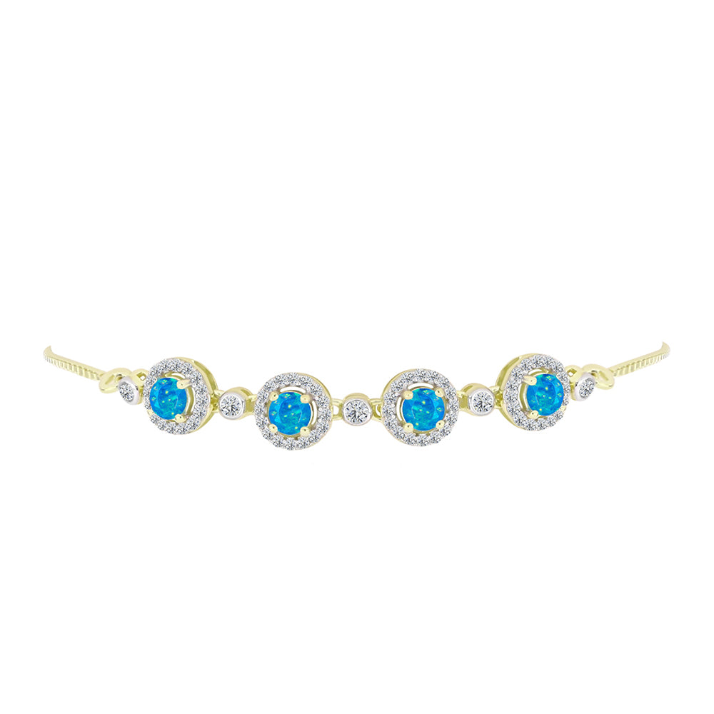 Brățară din Argint 925 Placat cu Aur ( 4.12 grame ) cu Opal Albastru Etiopian Paraiba și Topaz Alb 1.27 Carate