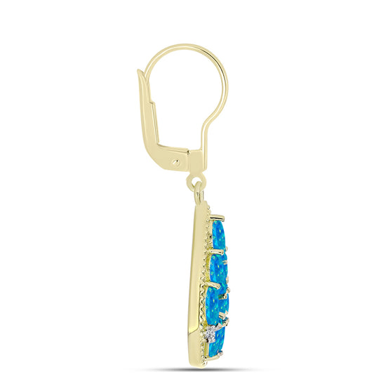 Cercei din Argint 925 Placat cu Aur ( 3.61 grame ) cu Opal Albastru Etiopian Paraiba și Topaz Alb 1.58 Carate