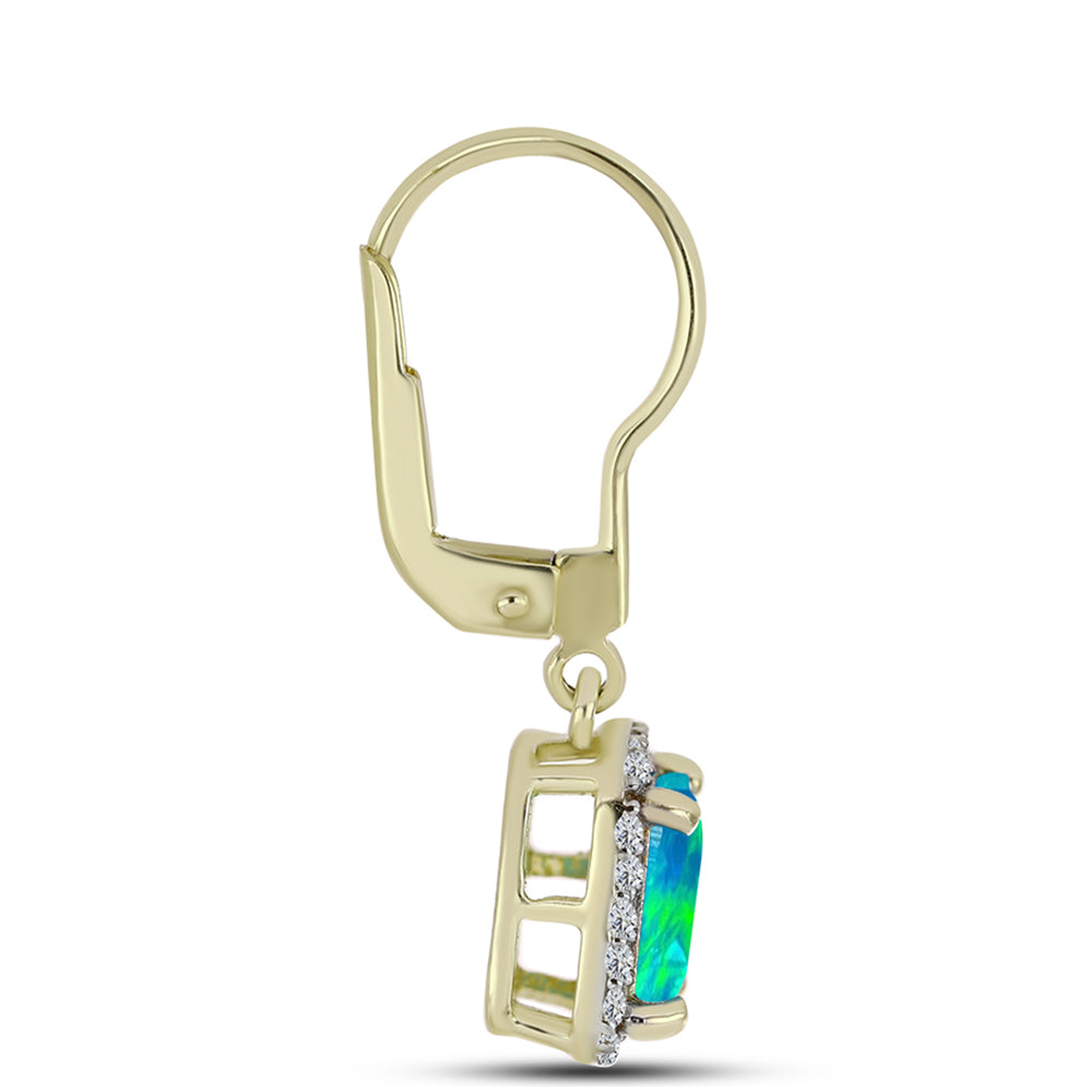 Cercei din Argint 925 Placat cu Aur ( 2.4 grame ) cu Opal Albastru Etiopian Paraiba și Topaz Alb 1.52 Carate