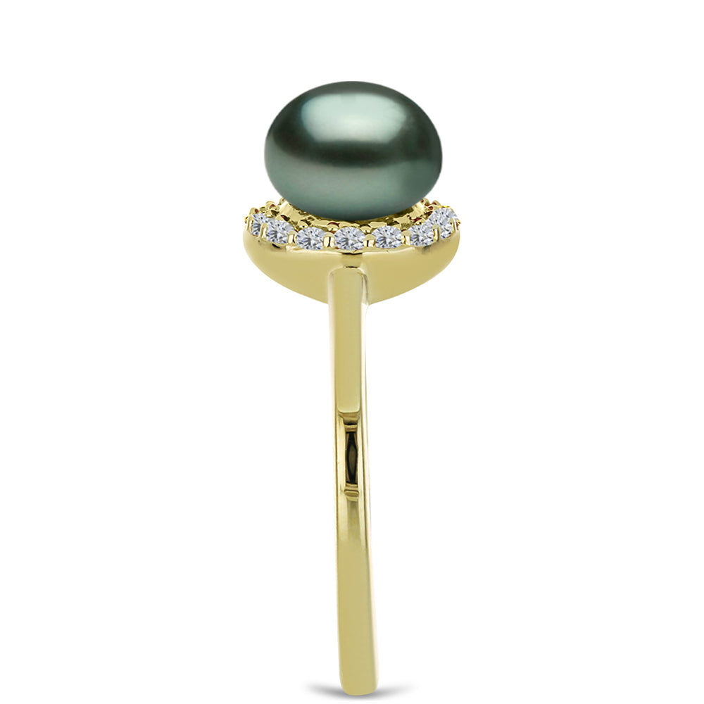 Inel din Argint 925 Placat cu Aur ( 2.57 grame ) cu Perlă De apă Dulce cu Efect "Verde Tahitian" și Topaz Alb 2.46 Carate
