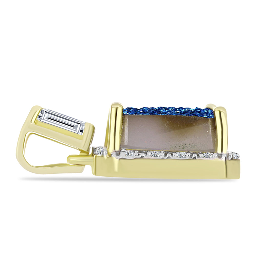 Pandantiv din Argint 925 Placat cu Aur ( 1.82 grame ) cu Albastru Drusy și Topaz Alb 3.89 Carate