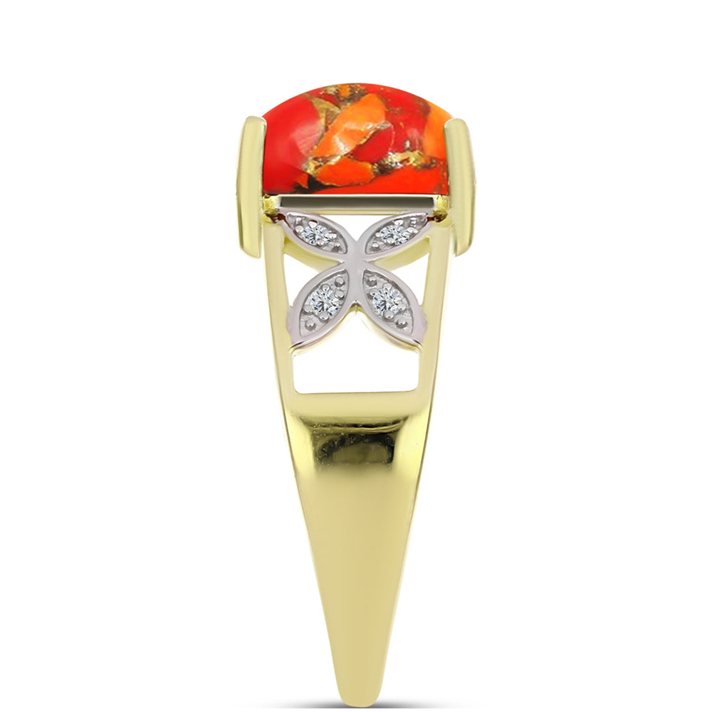 Inel din Argint 925 Placat cu Aur ( 4.22 grame ) cu Turcoaz Mohave și Topaz Alb 3.79 Carate