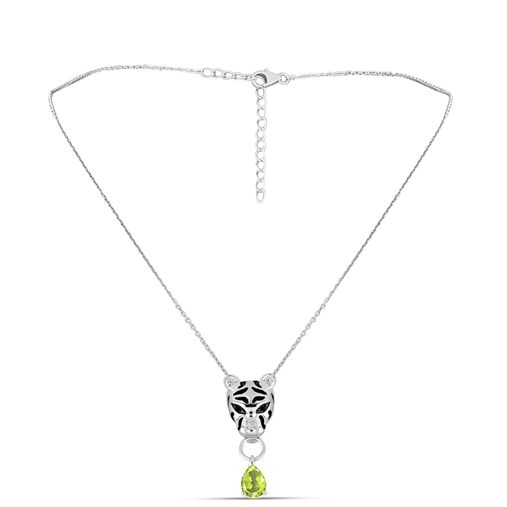 Colier din Argint 925 ( 6.79 grame ) cu Peridot Changbai și Spinel Negru 1.38 Carate