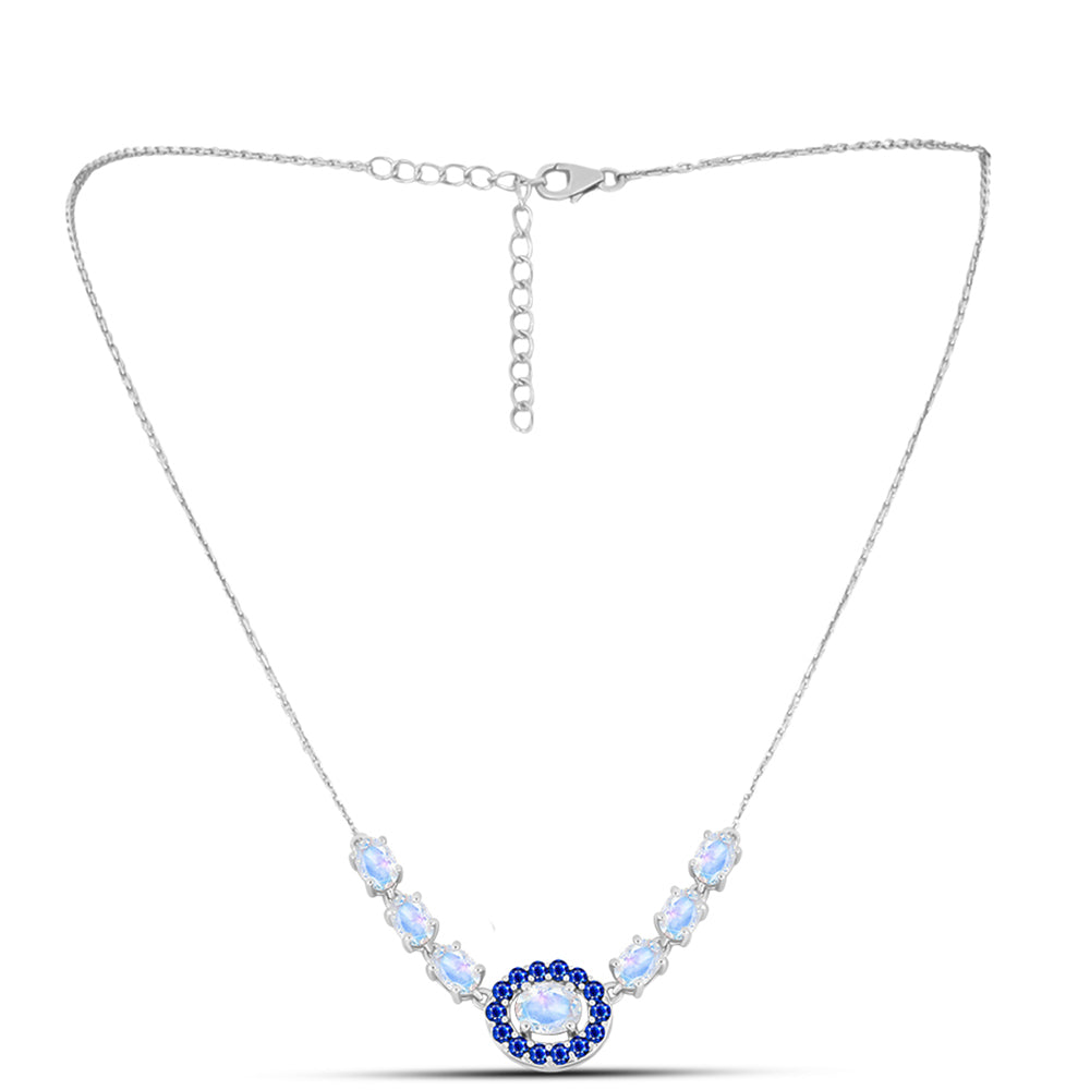 Colier din Argint 925 ( 5.22 grame ) cu Safir Albastru Australian și Piatra Lunii Curcubeu 4.29 Carate