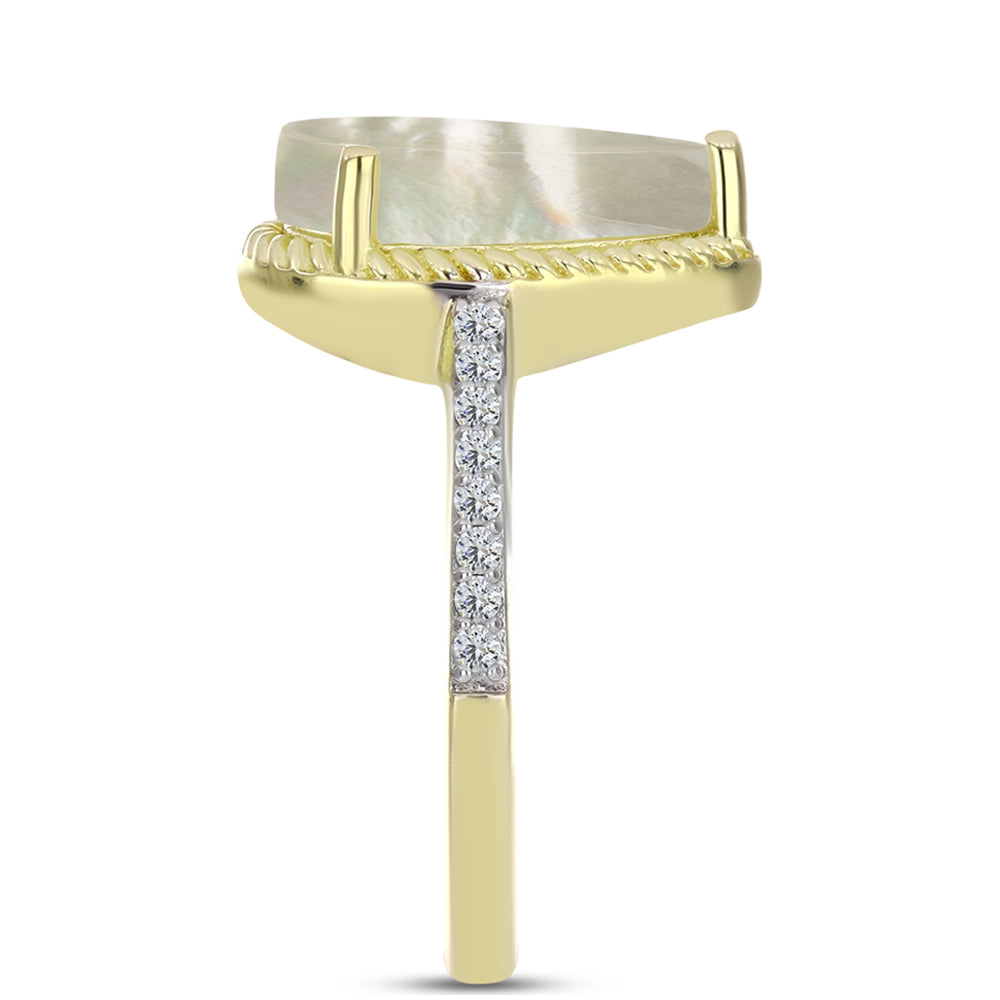 Inel din Argint 925 Placat cu Aur ( 2.99 grame ) cu Sidef și Topaz Alb 2.52 Carate