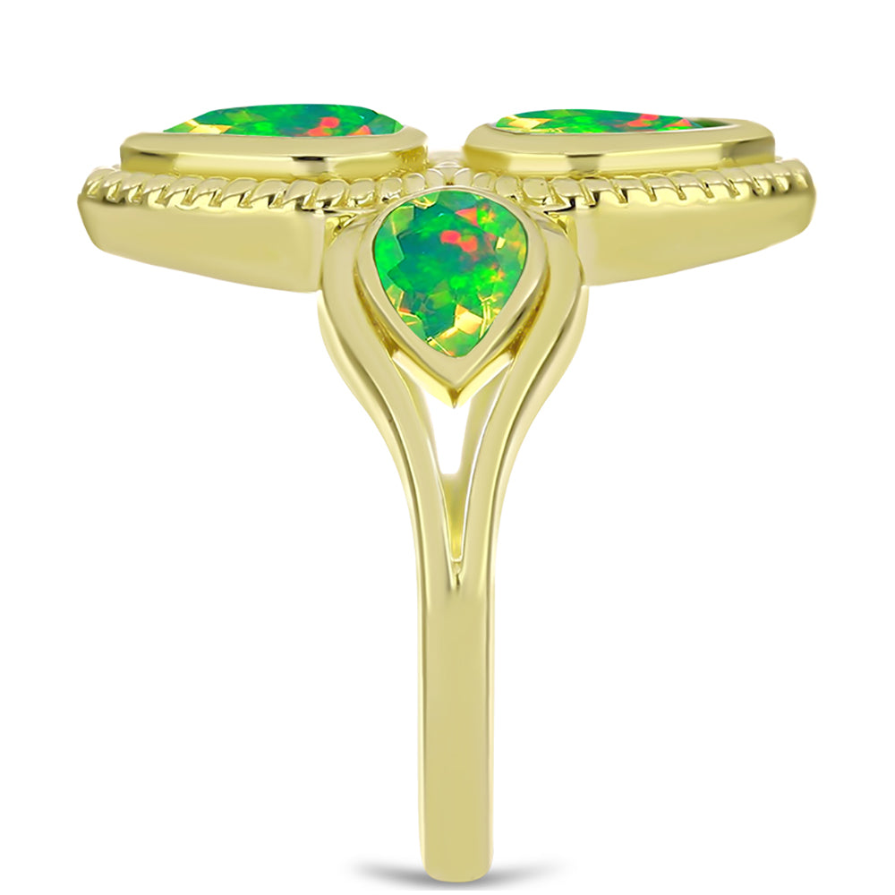 Inel din Argint 925 Placat cu Aur ( 4.84 grame ) cu Opal Verde Etiopian Lega Dembi 1.32 Carate