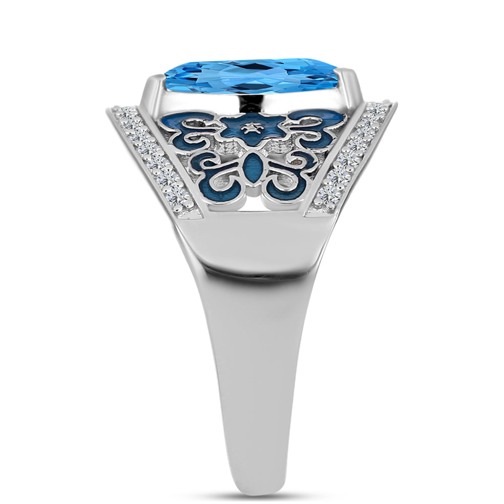 Inel din Argint 925 ( 5.04 grame ) cu Topaz Swiss Blue și Topaz Alb 1.45 Carate