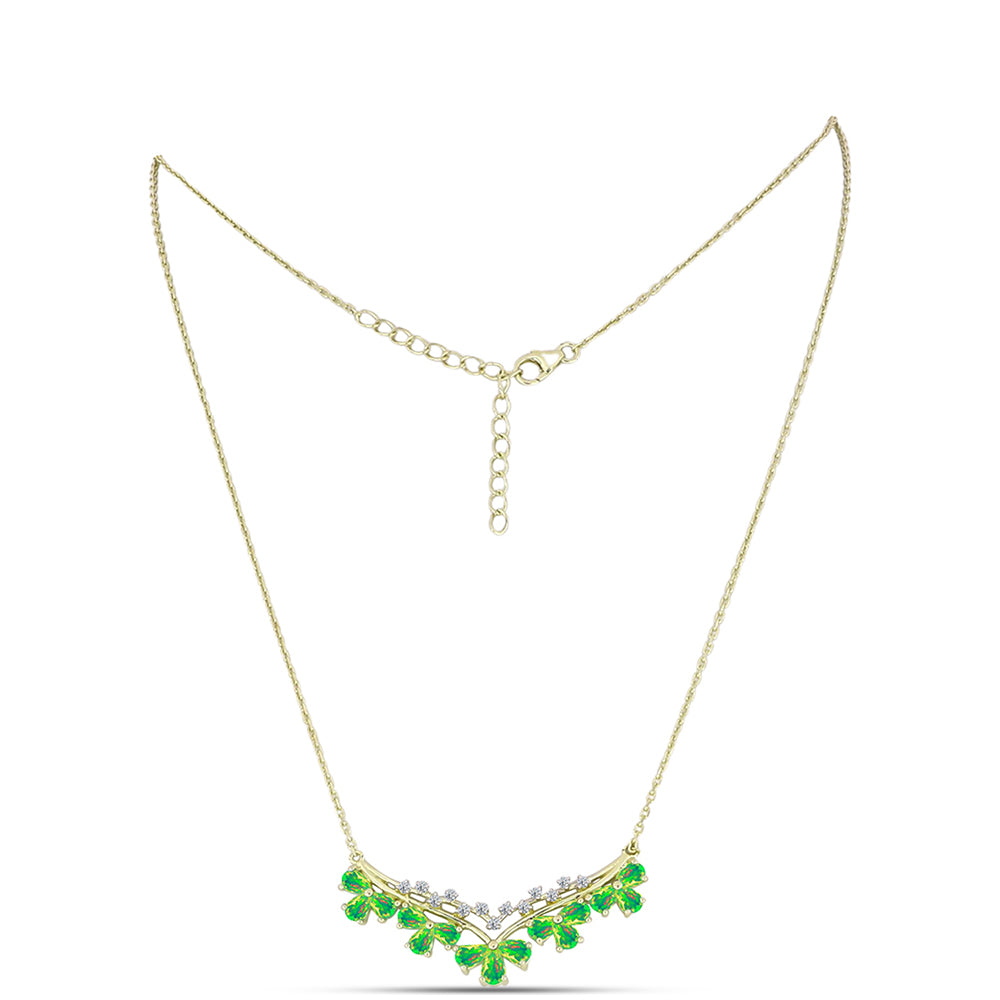 Colier din Argint 925 Placat cu Aur ( 6.17 grame ) cu Opal Verde Etiopian Lega Dembi și Topaz Alb 1.6 Carate
