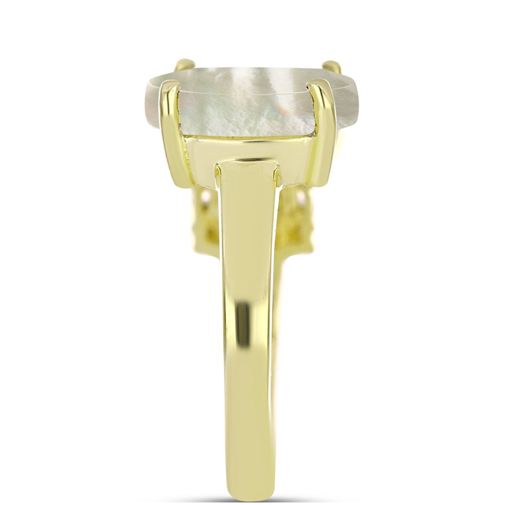 Inel din Argint 925 Placat cu Aur ( 3.36 grame ) cu Sidef și Zircon Alb 4.34 Carate