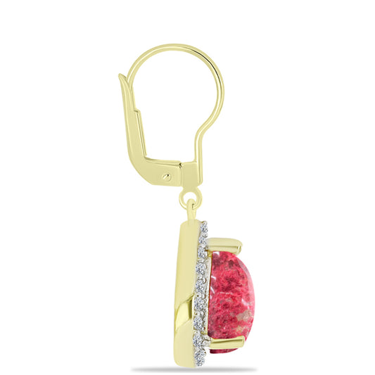 Cercei din Argint 925 Placat cu Aur ( 2.42 grame ) cu Thulit și Topaz Alb 3.33 Carate