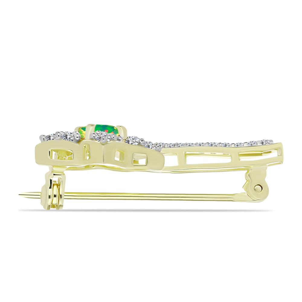 Broşă din Argint 925 Placat cu Aur ( 3.14 grame ) cu Opal Verde Etiopian Lega Dembi și Topaz Alb 0.9 Carate