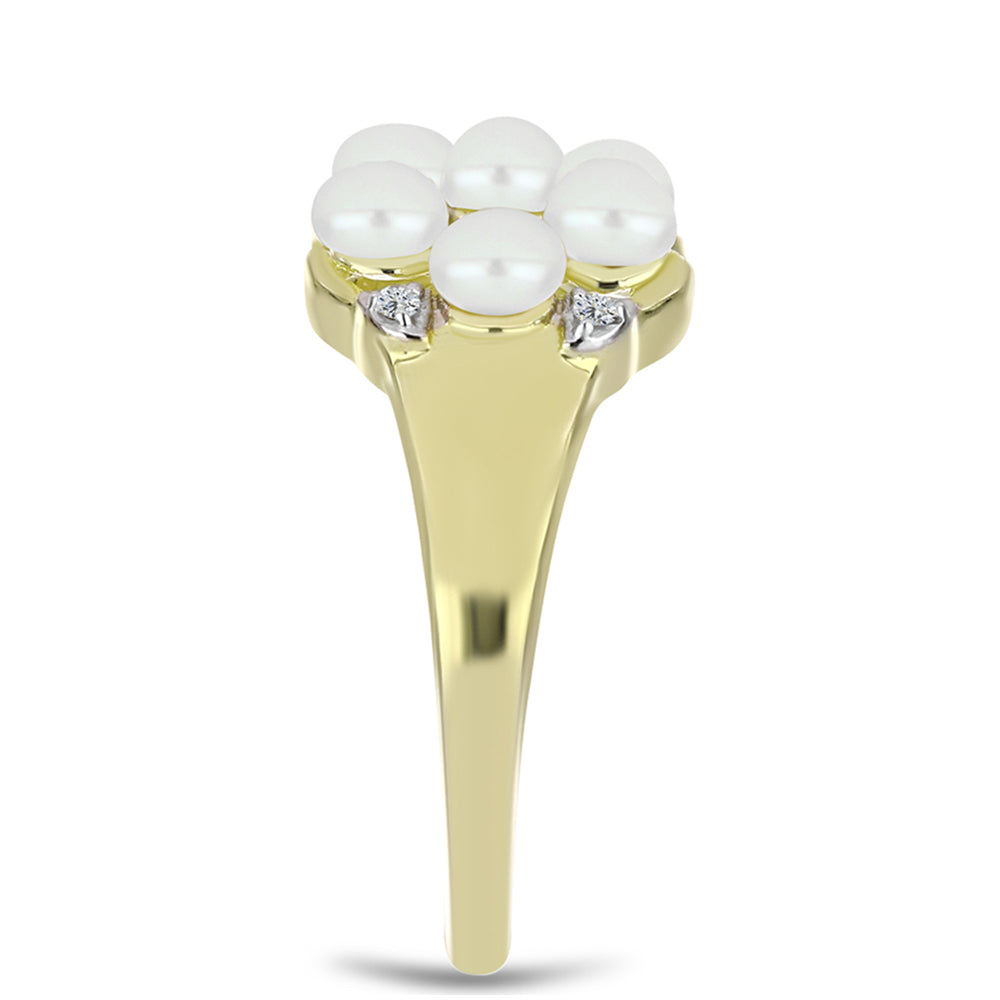 Inel din Argint 925 Placat cu Aur ( 3.18 grame ) cu Perlă de Apă Dulce Albă și Topaz Alb 2.07 Carate