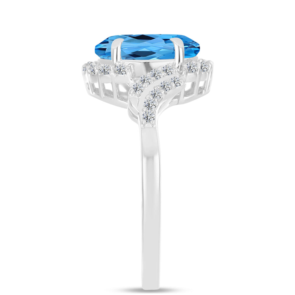 Inel din Argint 925 ( 2.79 grame ) cu Topaz Swiss Blue și Topaz Alb 3.31 Carate