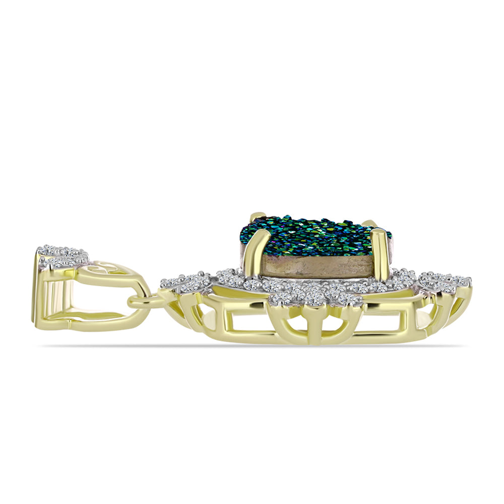 Pandantiv din Argint 925 Placat cu Aur ( 2.63 grame ) cu Drusy Verde și Topaz Alb 2.98 Carate