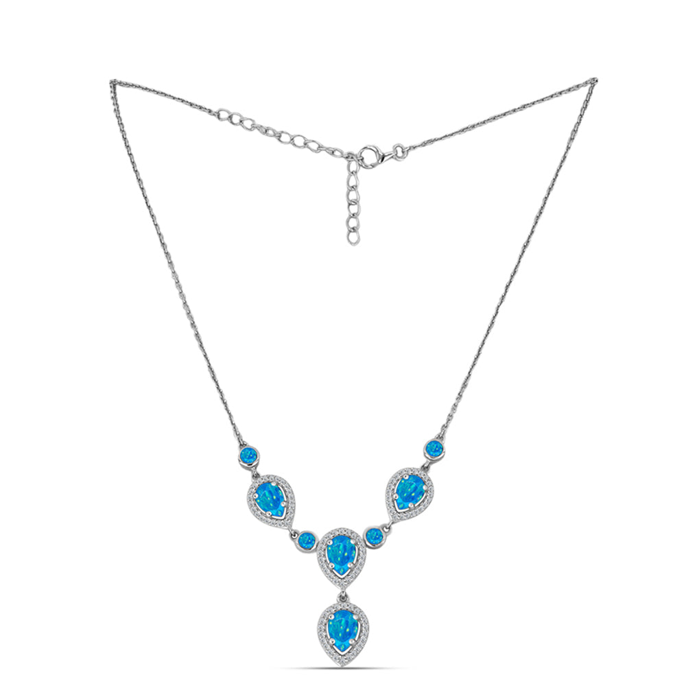 Colier din Argint 925 ( 6.1 grame ) cu Opal Albastru Etiopian Paraiba și Topaz Alb 2.72 Carate