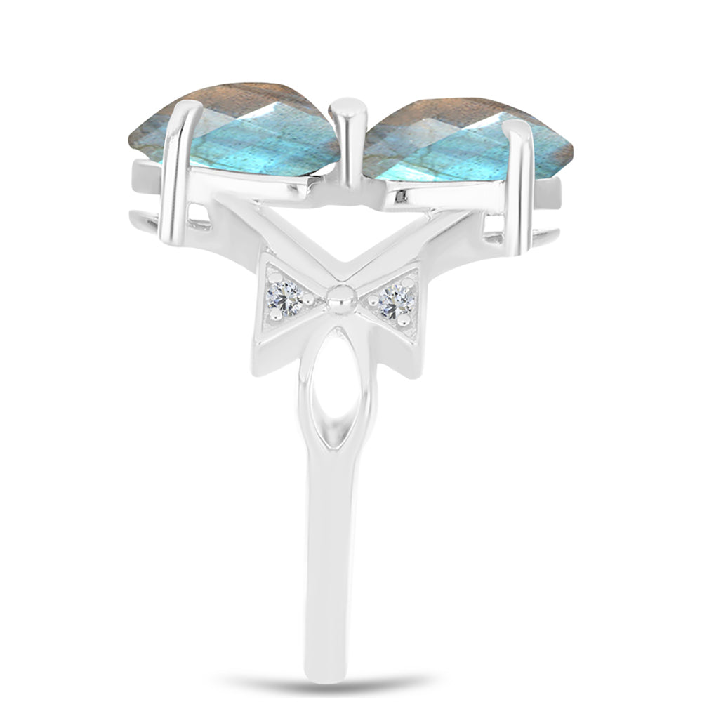 Inel din Argint 925 ( 4.01 grame ) cu Gullgruvene Labradorit și Topaz Alb 4.25 Carate