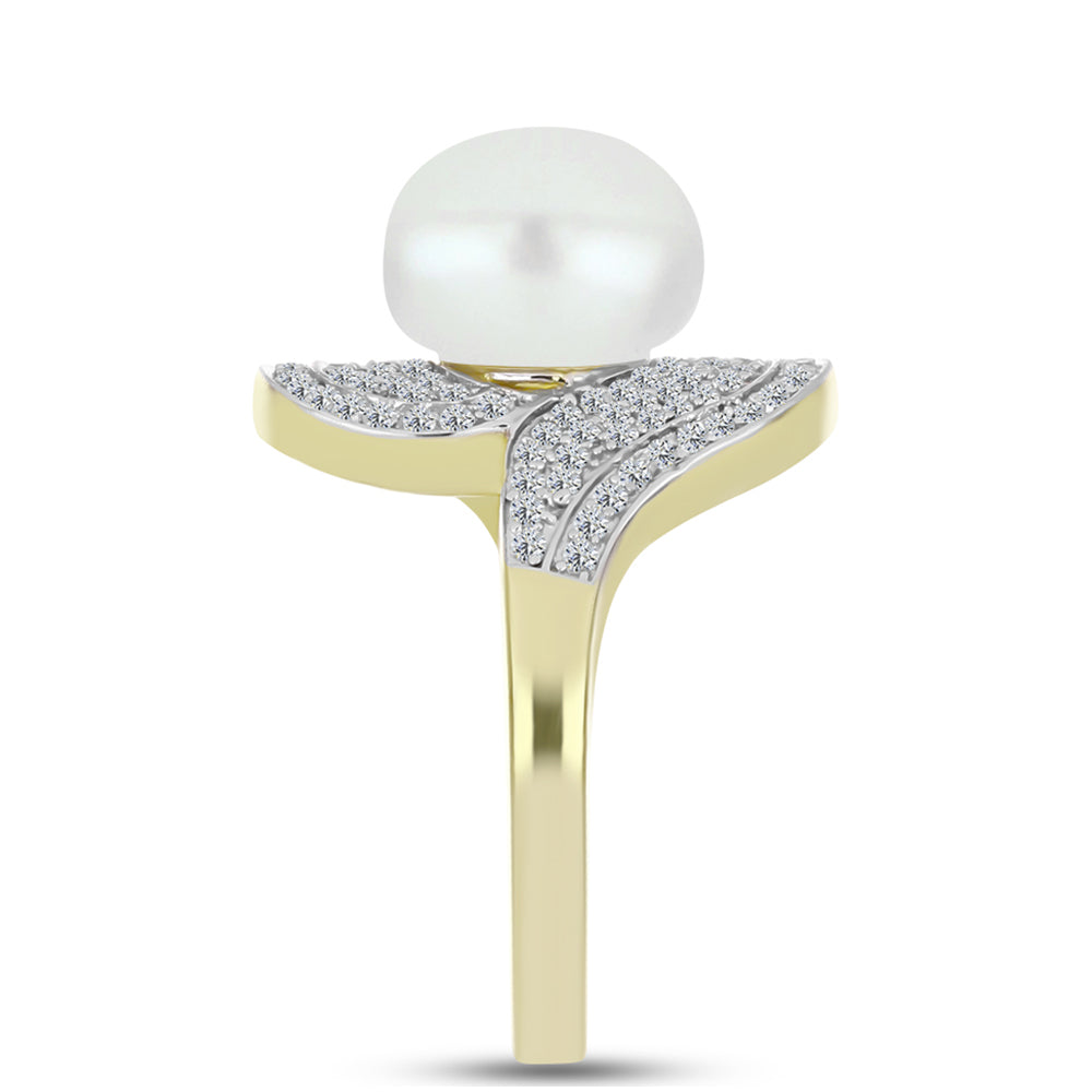 Inel din Argint 925 Placat cu Aur ( 4.59 grame ) cu Perlă de Apă Dulce Albă și Topaz Alb 6.04 Carate