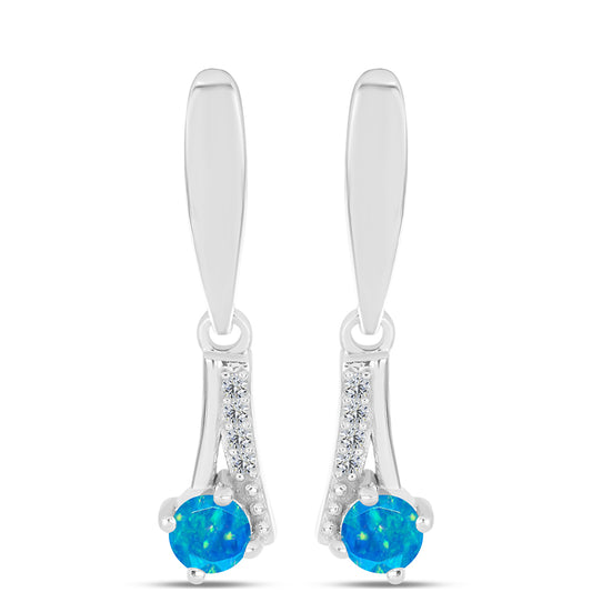 Cercei din Argint 925 ( 2.85 grame ) cu Opal Albastru Etiopian Paraiba și Topaz Alb 0.35 Carate