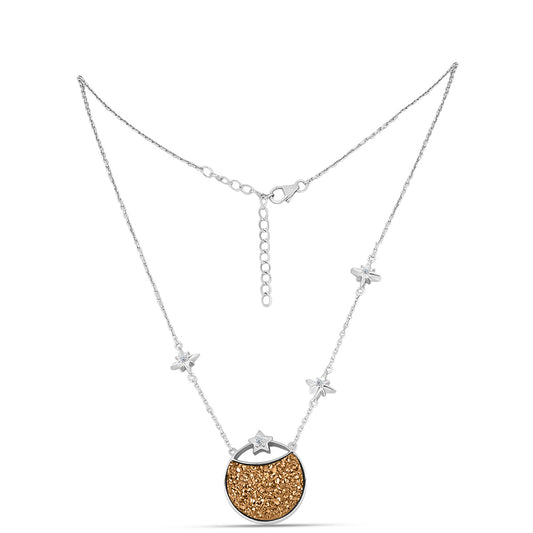 Colier din Argint 925 ( 7.66 grame ) cu Drusy Auriu și Topaz Alb 11.32 Carate
