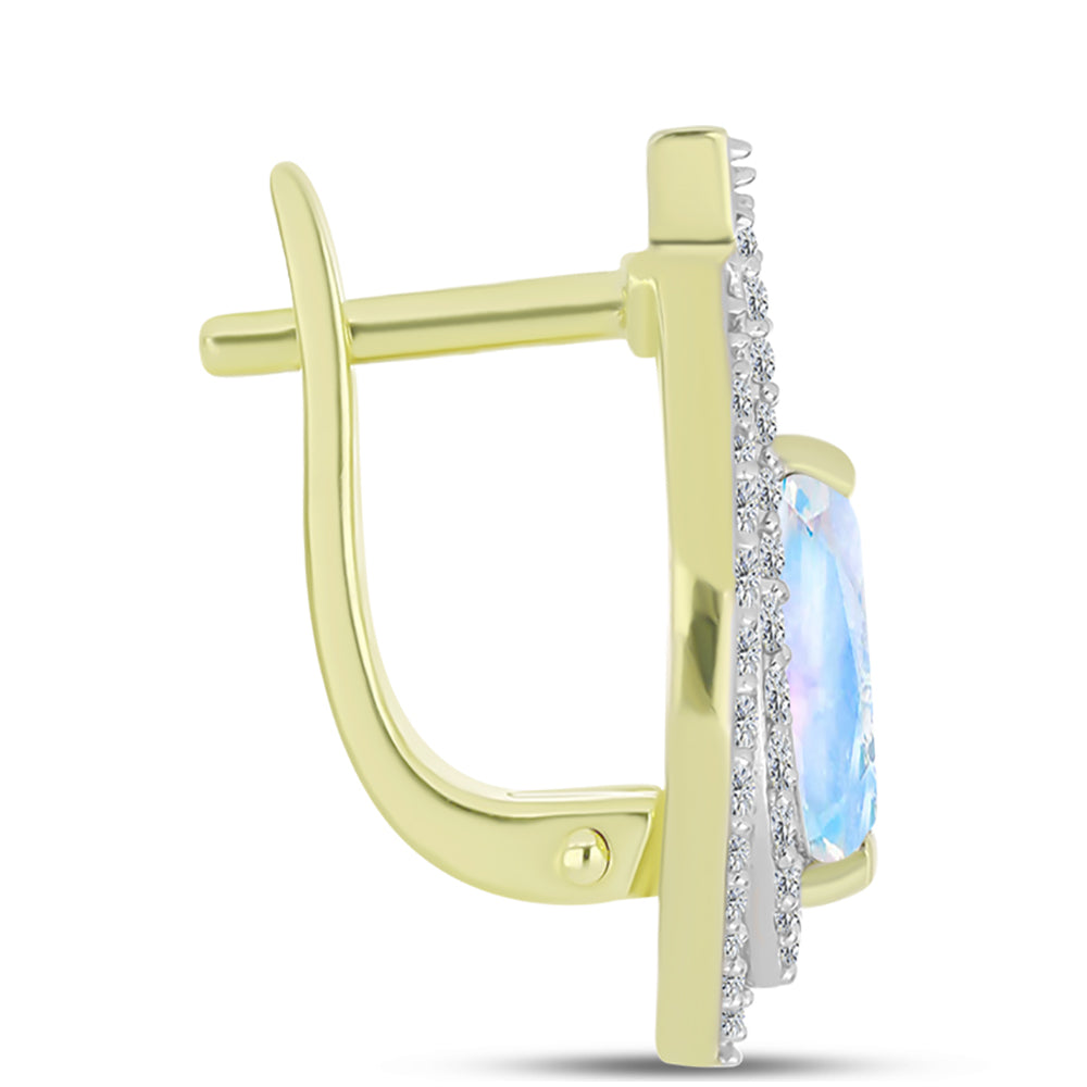 Cercei din Argint 925 Placat cu Aur ( 5.57 grame ) cu Piatra Lunii Curcubeu și Topaz Alb 3.54 Carate