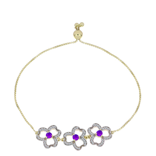 Brățară din Argint 925 Placat cu Aur ( 6.23 grame ) cu Agat Violet și Topaz Alb 0.98 Carate