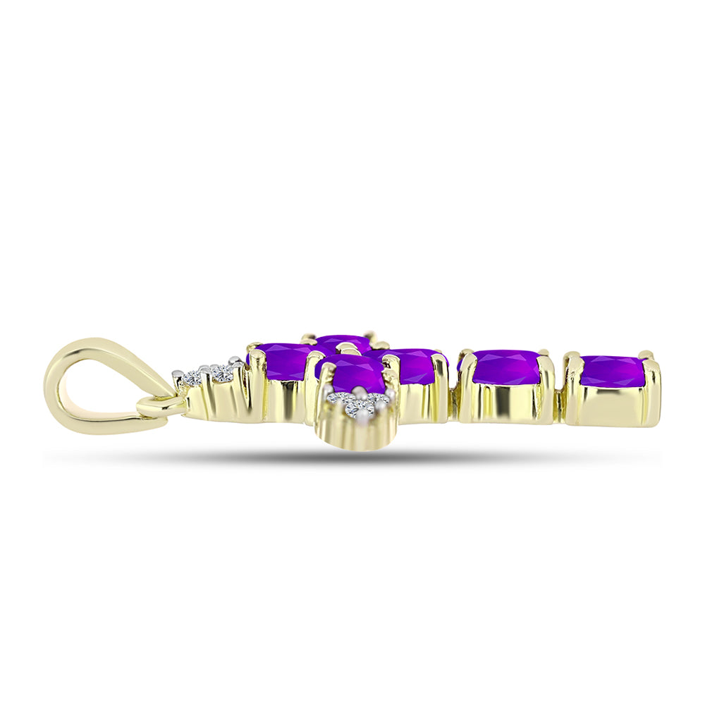 Cruce Pandantiv din Argint 925 Placat cu Aur ( 2.21 grame ) cu Agat Violet și Topaz Alb 2.06 Carate