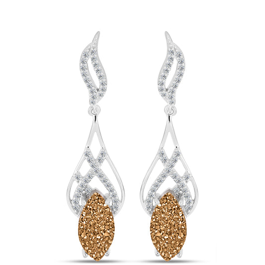 Cercei din Argint 925 ( 4.7 grame ) cu Drusy Auriu și Topaz Alb 5.91 Carate