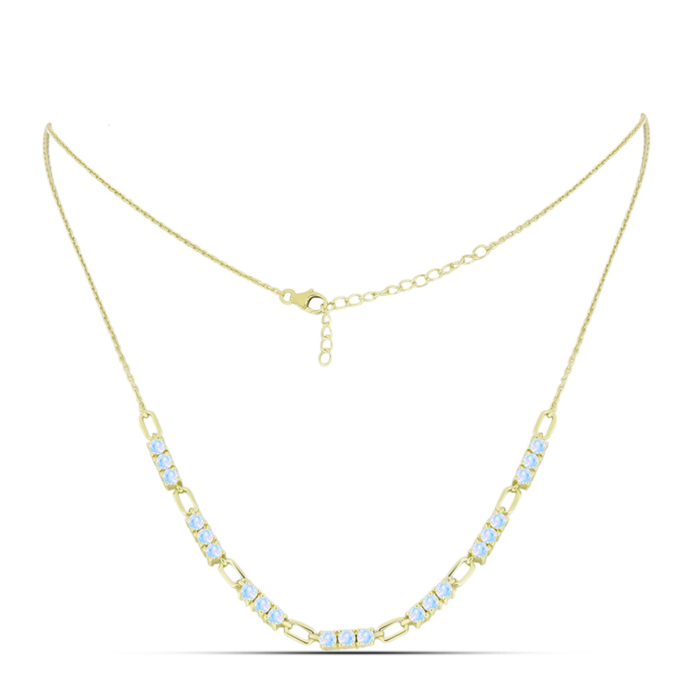 Colier din Argint 925 Placat cu Aur ( 6.95 grame ) cu Piatra Lunii Curcubeu 2.15 Carate