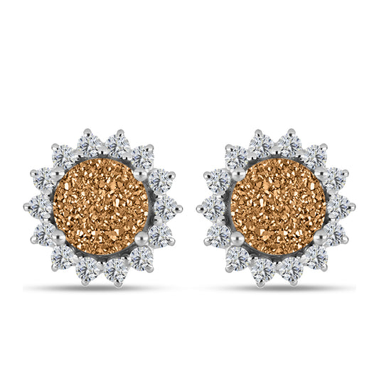 Cercei din Argint 925 ( 2.88 grame ) cu Drusy Auriu și Topaz Alb 5.49 Carate