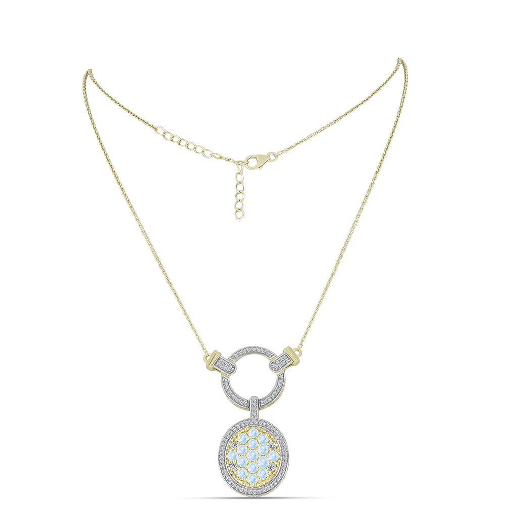 Colier din Argint 925 Placat cu Aur ( 9.27 grame ) cu Piatra Lunii Curcubeu și Topaz Alb 2.69 Carate