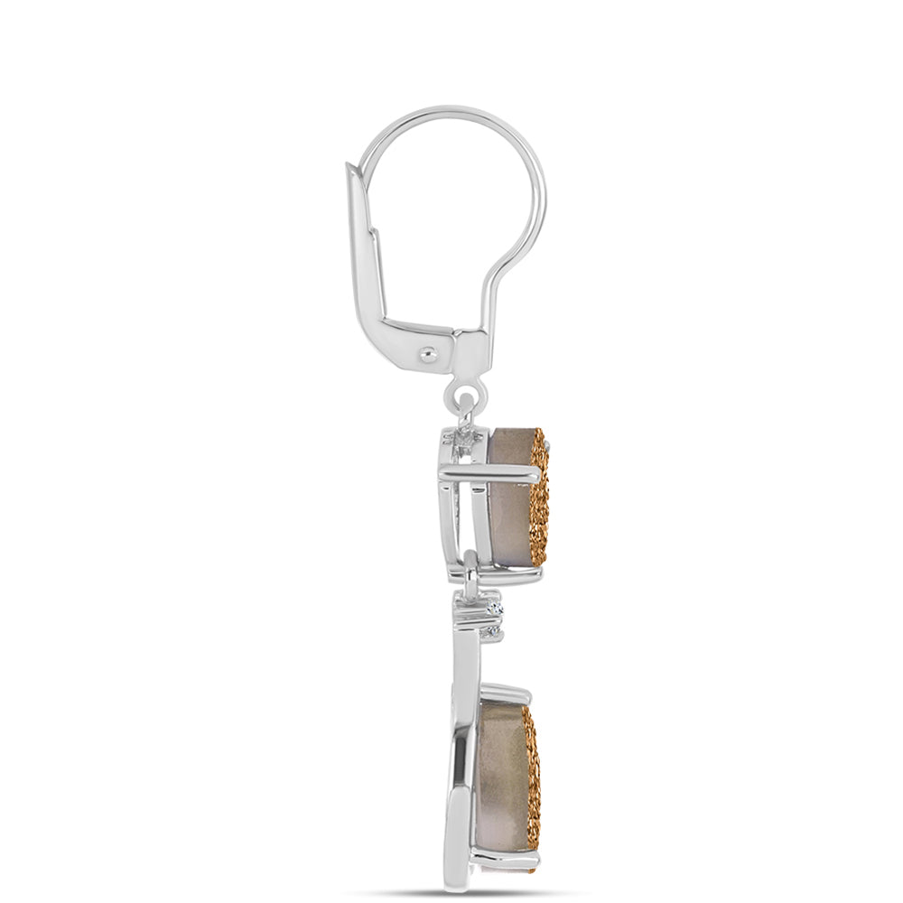 Cercei din Argint 925 ( 3.75 grame ) cu Drusy Auriu și Topaz Alb 6.69 Carate