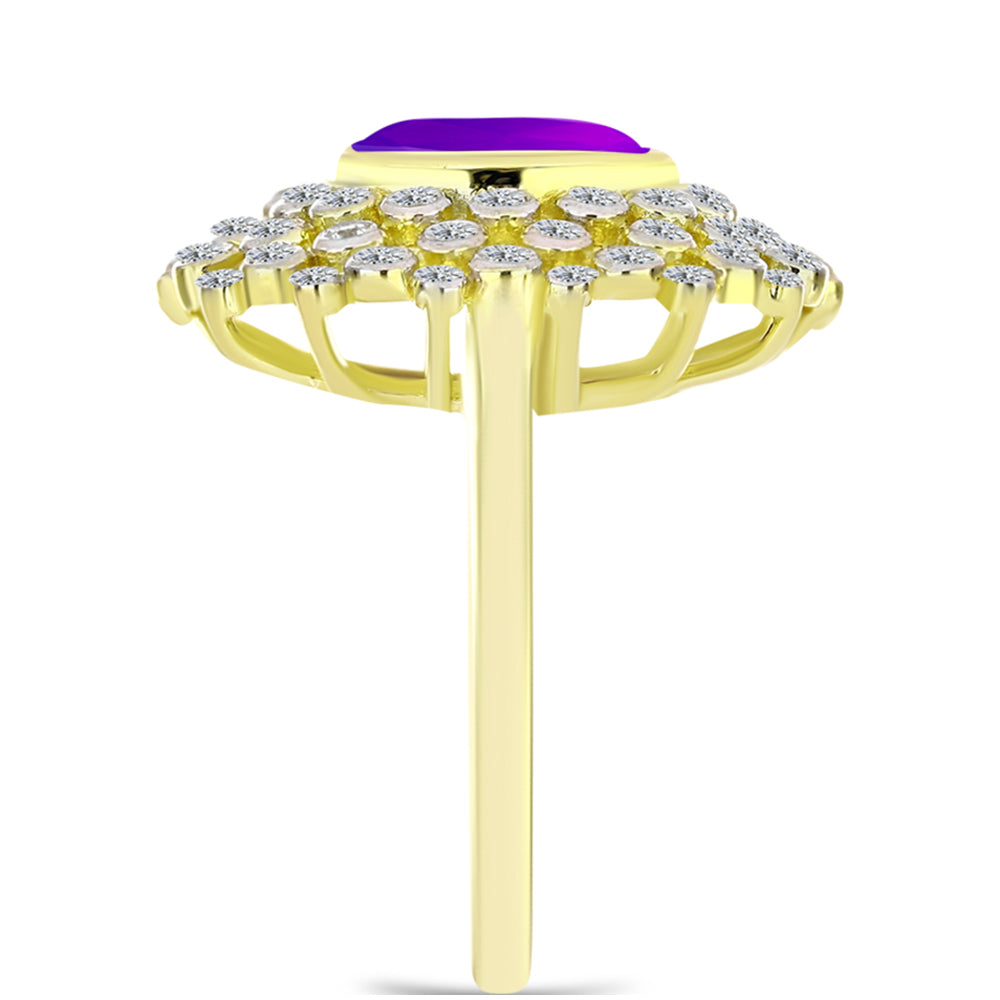 Inel din Argint 925 Placat cu Aur ( 4.79 grame ) cu Agat Violet și Topaz Alb 3.57 Carate