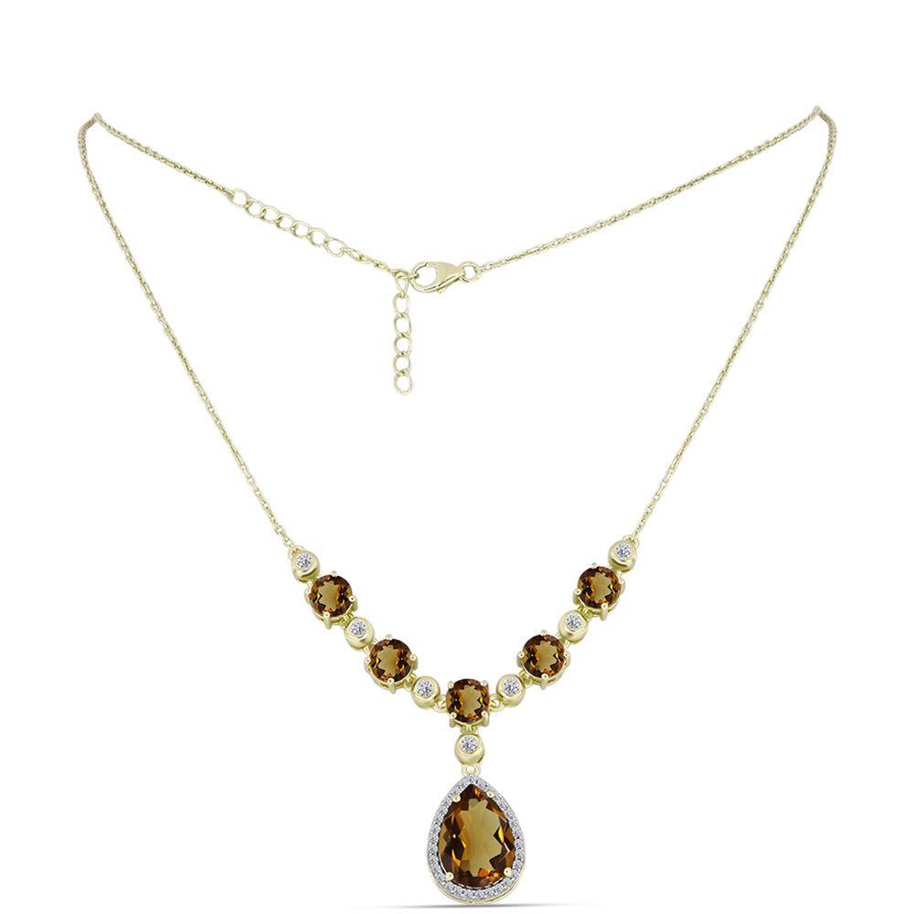 Colier din Argint 925 Placat cu Aur ( 7.19 grame ) cu Cuarț Coniac și Topaz Alb 8.95 Carate